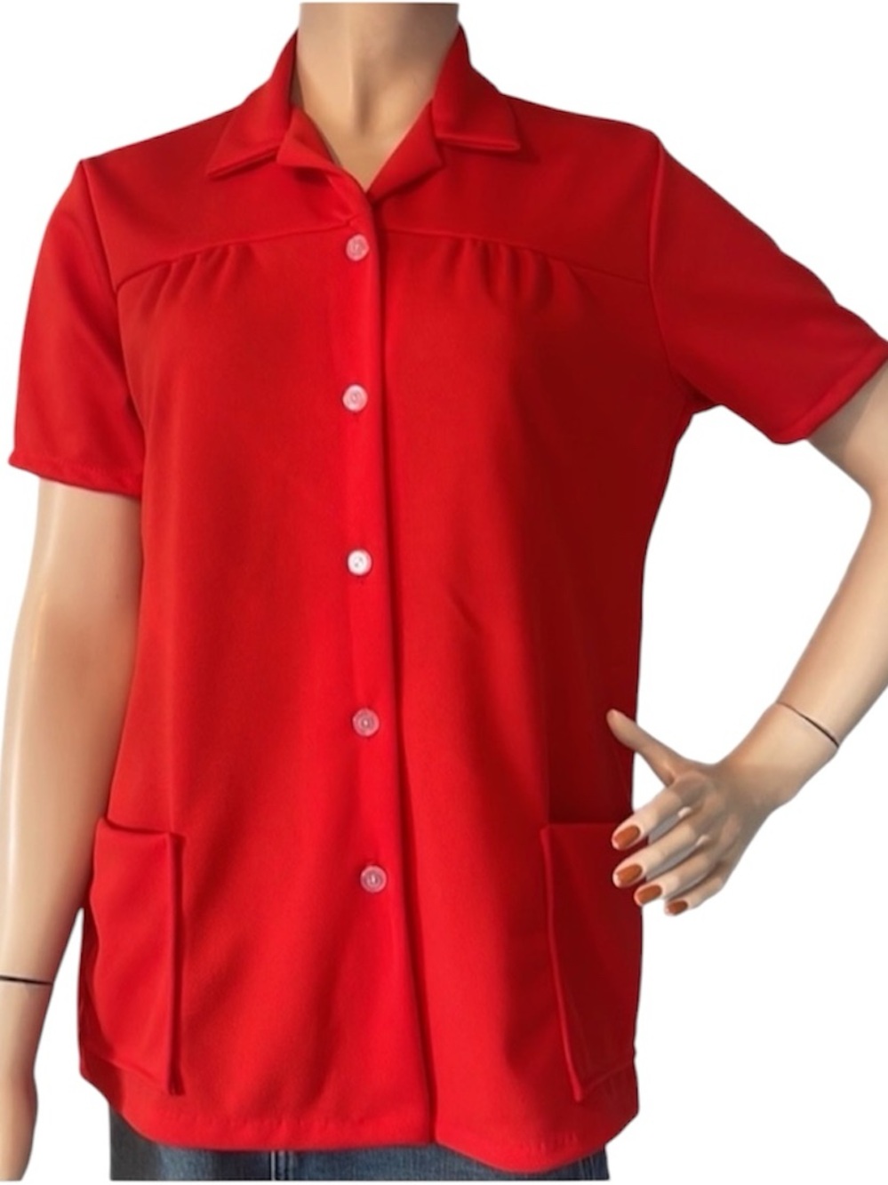 Vintage 70s Red Polyester Button Front Shirt
